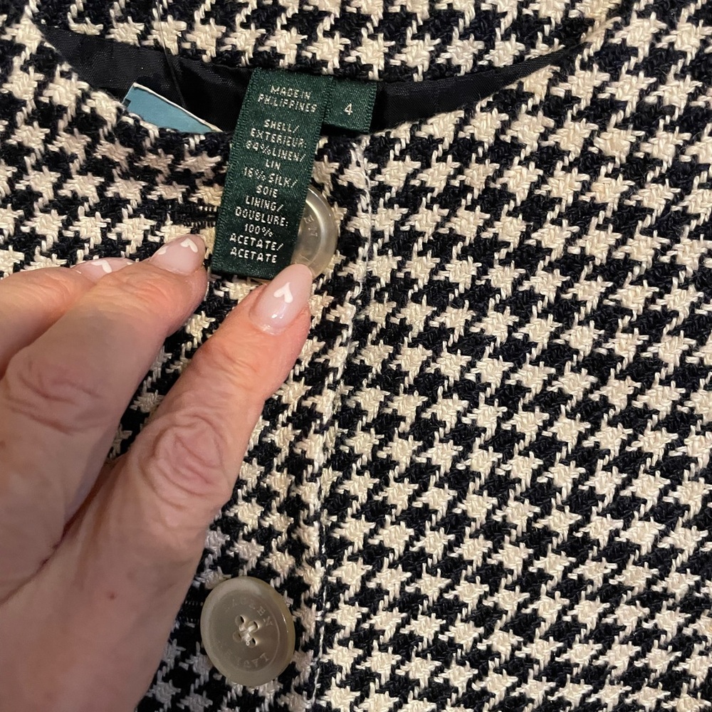 Lauren by Ralph Lauren Black and White Houndstooth and Women's Jacket Size 4 - Picture 3 of 4